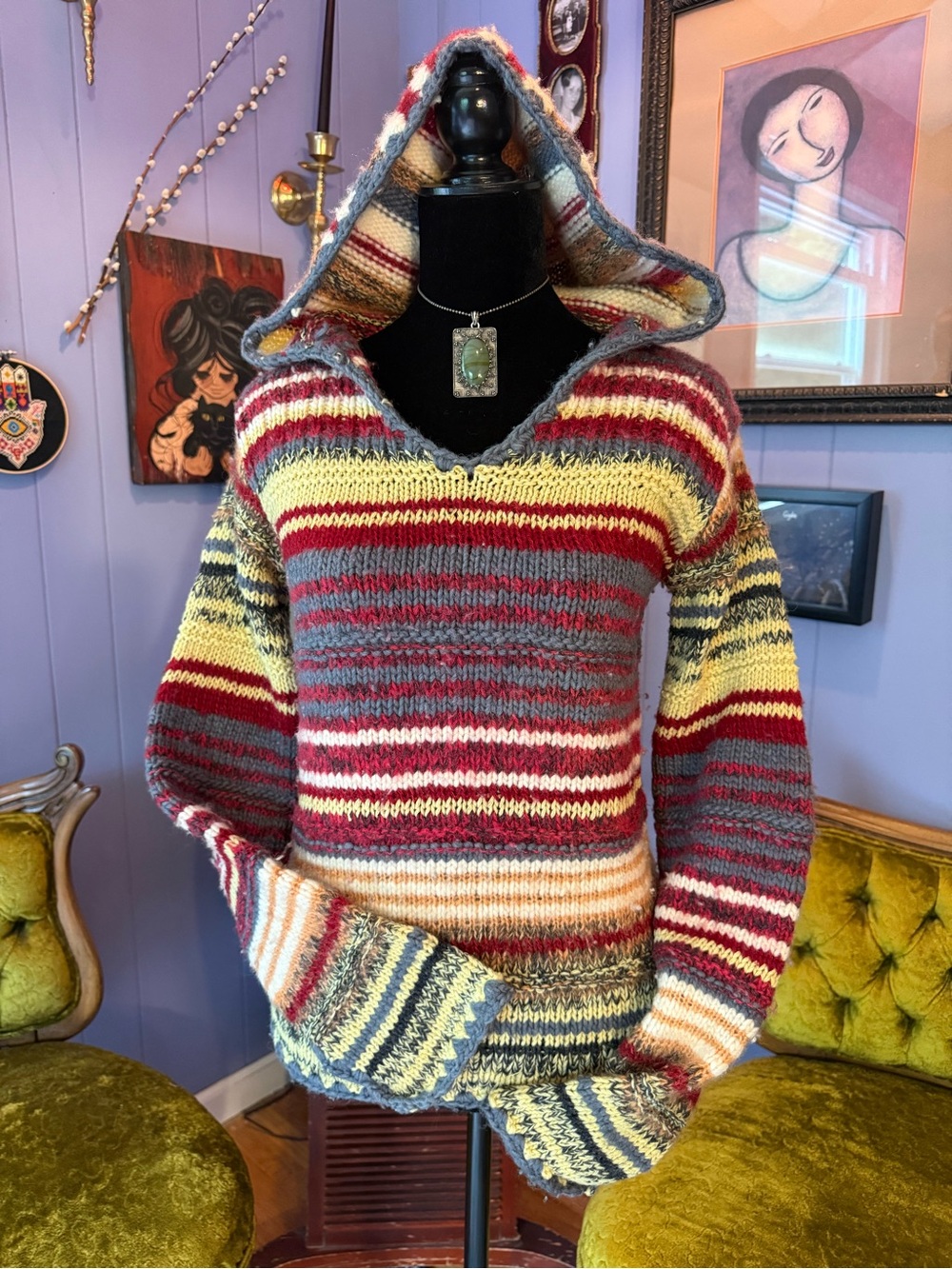 Vtg Free People Multi Colored Striped Boho Whimsigoth Earthcore Grunge Sweater